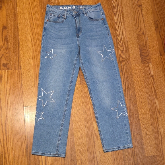 S.O.N.G. Denim - Blue Straight Leg Jeans with Star Embroidery
